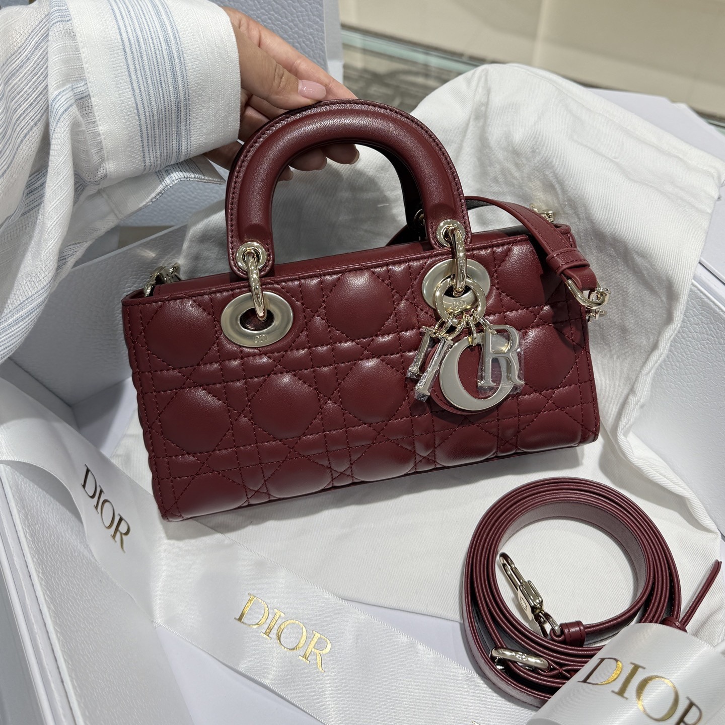 Small Lady D-Joy Bag Cannage Lambskin Burgundy - image 2
