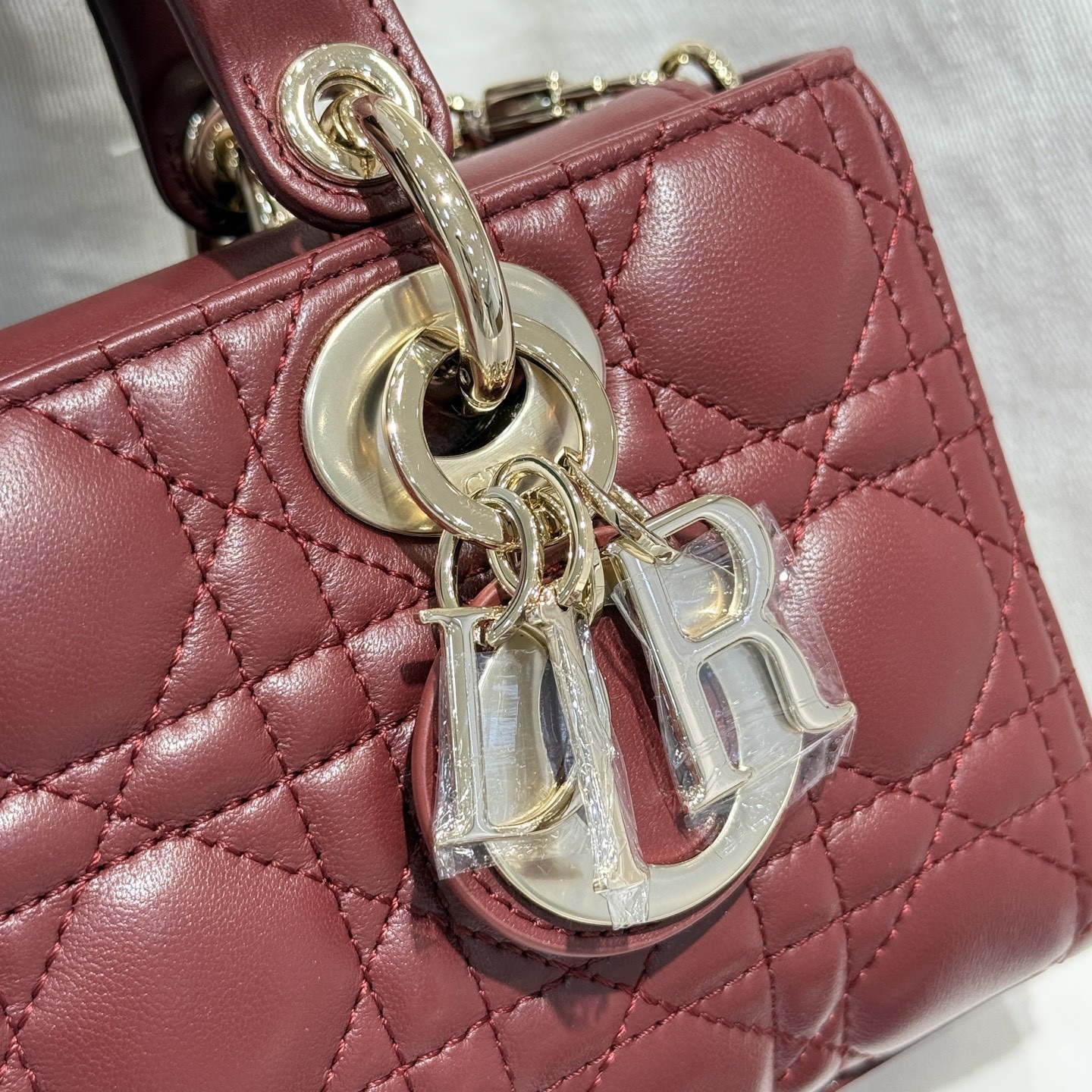 Small Lady D-Joy Bag Cannage Lambskin Burgundy - image 10