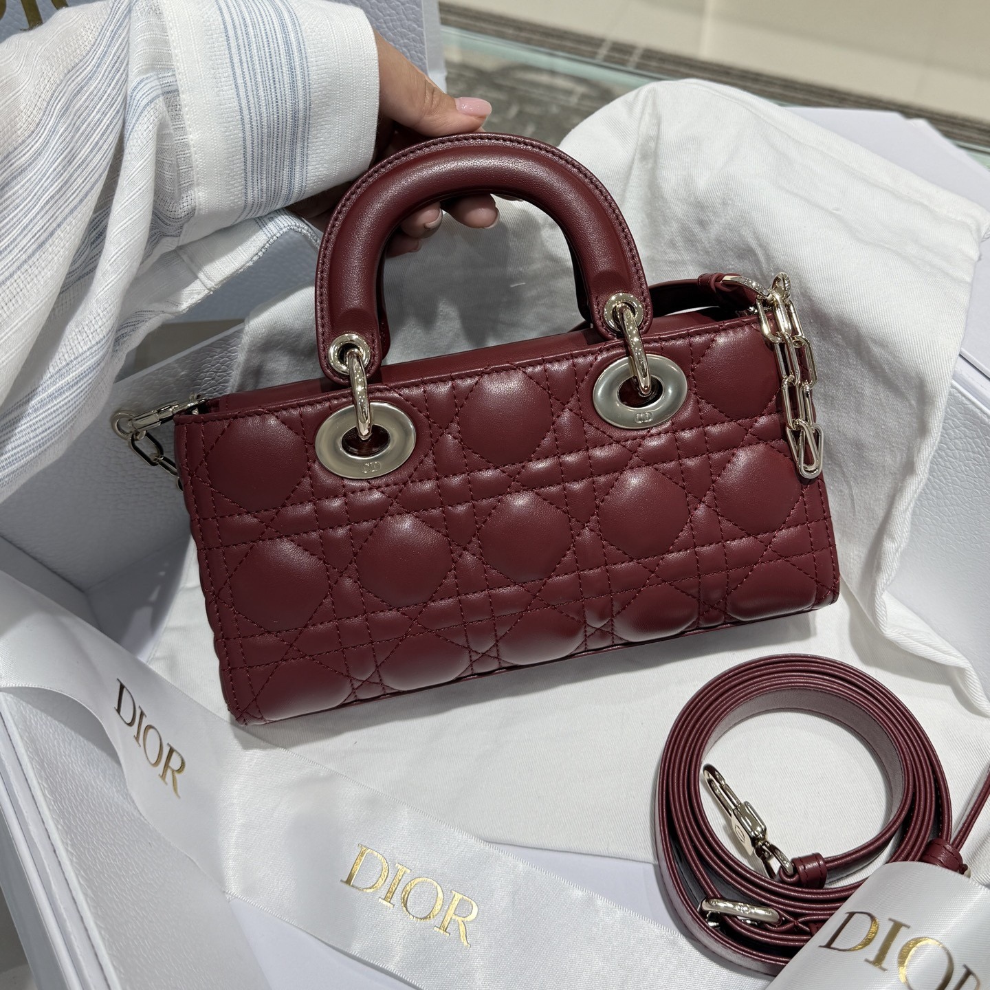 Small Lady D-Joy Bag Cannage Lambskin Burgundy - image 3