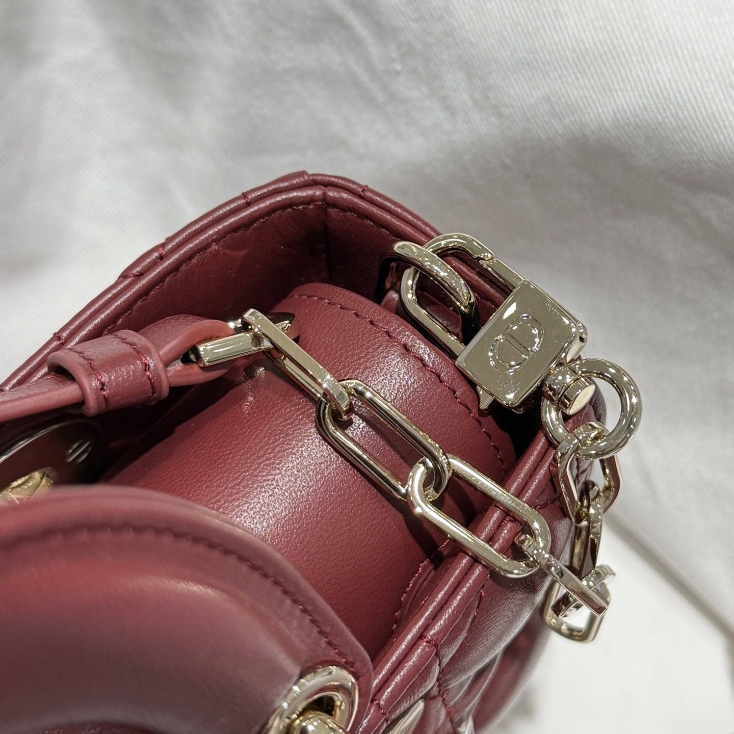 Small Lady D-Joy Bag Cannage Lambskin Burgundy - image 9