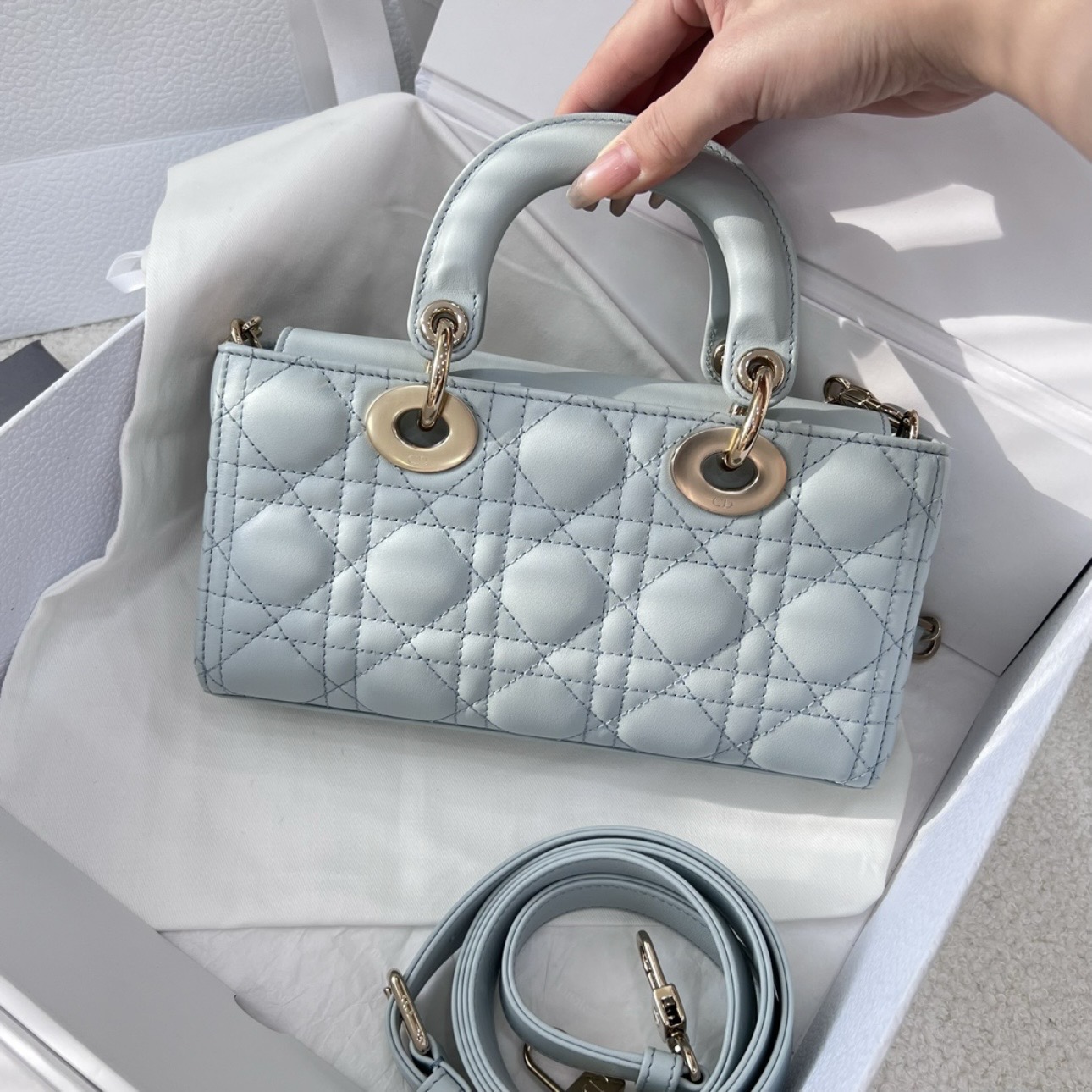 Small Lady D-joy Lake Blue Cannage Lambskin - image 3