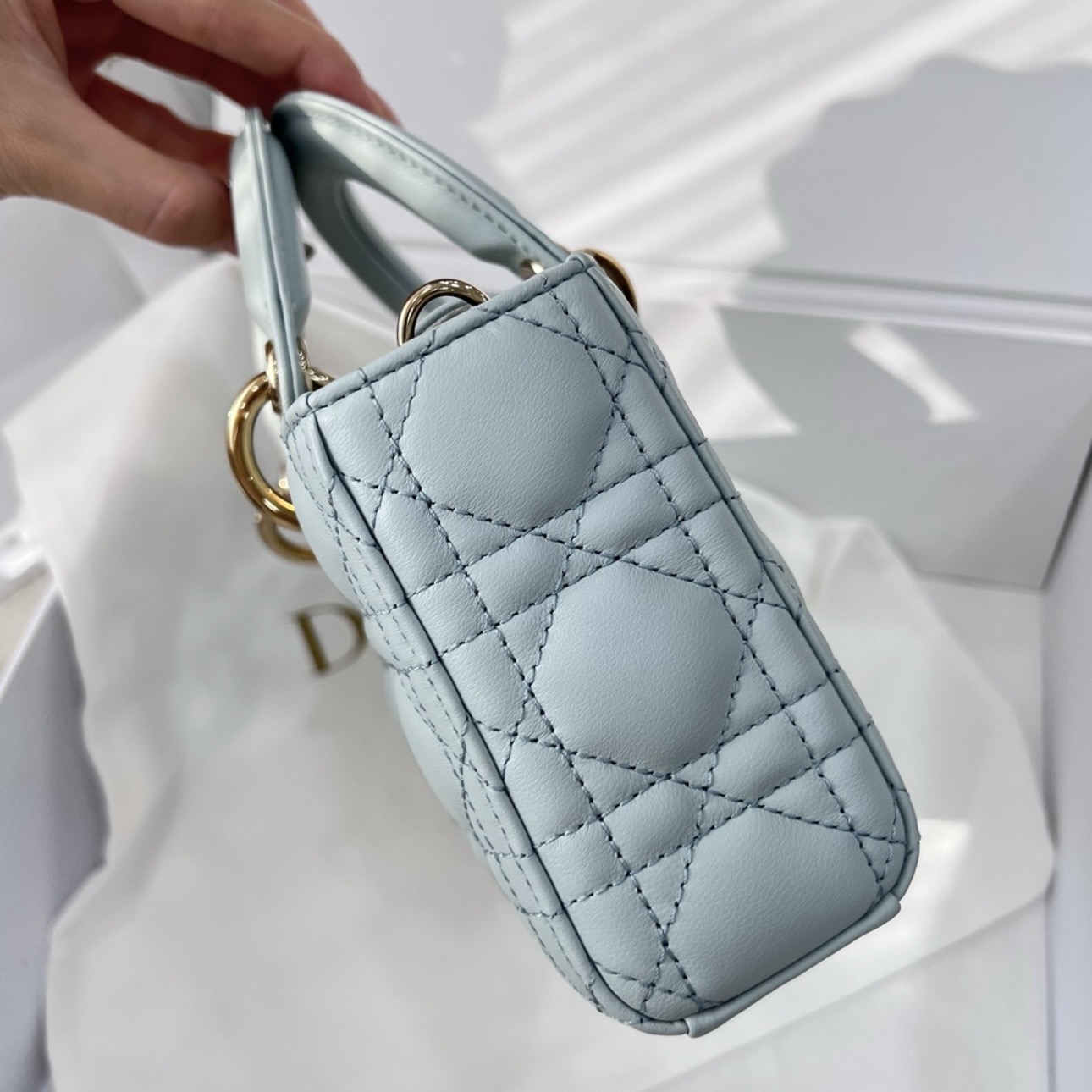 Small Lady D-joy Lake Blue Cannage Lambskin - image 4