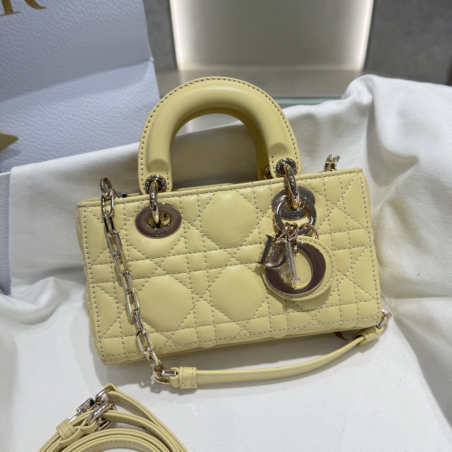 Micro Lady D-Joy Cannage Lambskin Light Yellow - image 2