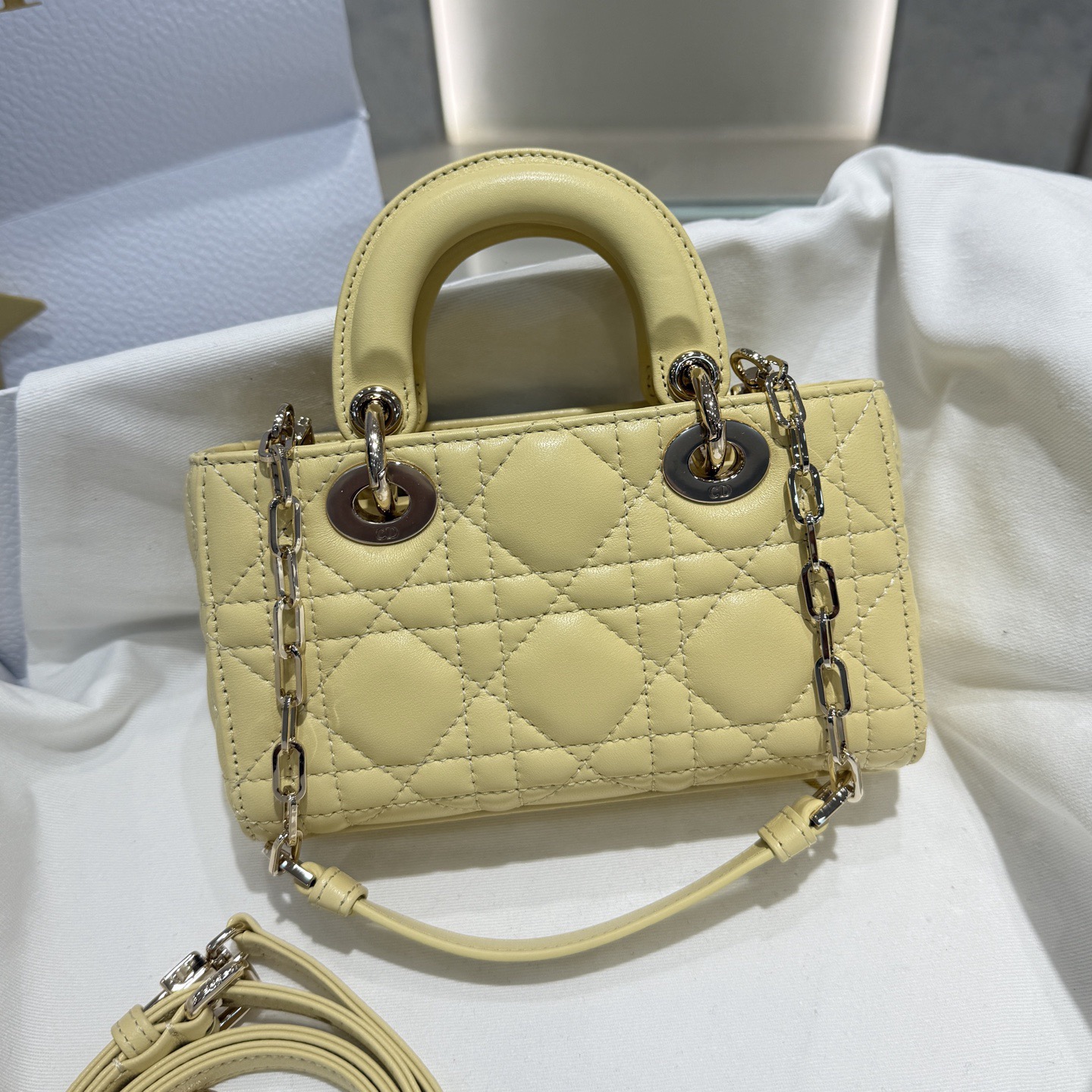 Micro Lady D-Joy Cannage Lambskin Light Yellow - image 3