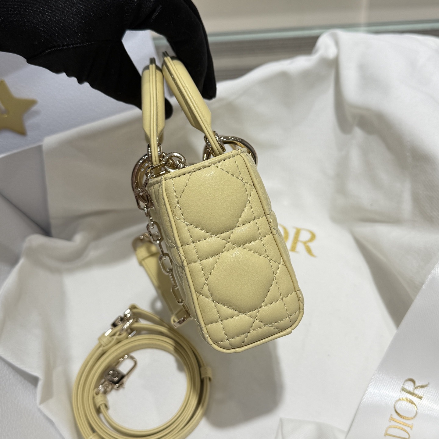 Micro Lady D-Joy Cannage Lambskin Light Yellow - image 4