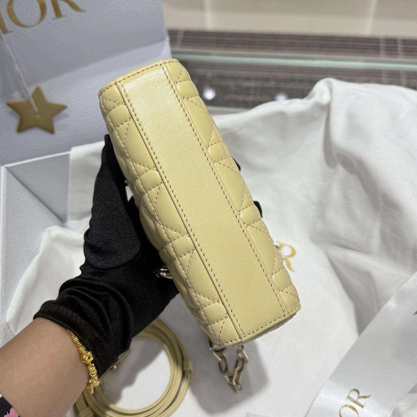 Micro Lady D-Joy Cannage Lambskin Light Yellow - image 5