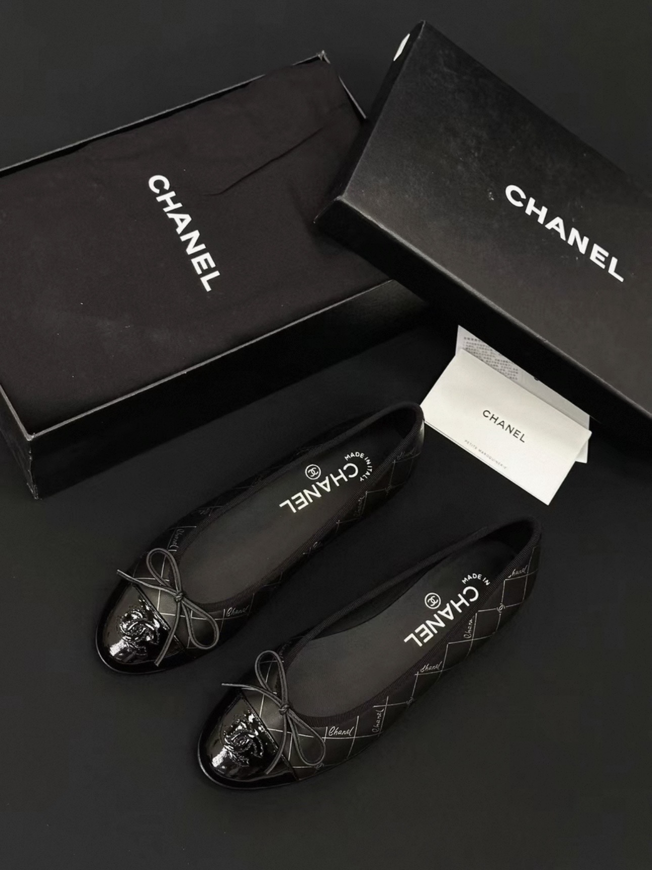 CHANEL Printed Lambskin Patent Cap Toe Ballerina Flats - image 2