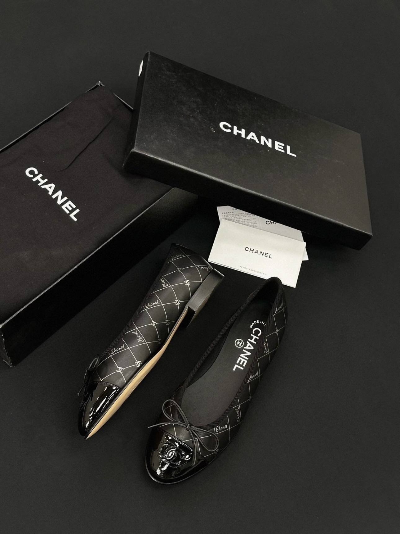 CHANEL Printed Lambskin Patent Cap Toe Ballerina Flats - image 3