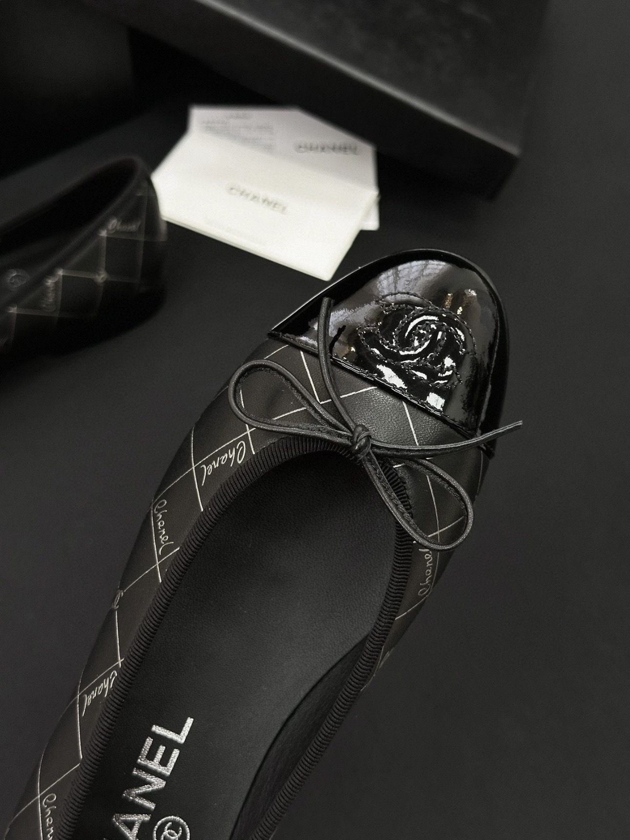 CHANEL Printed Lambskin Patent Cap Toe Ballerina Flats - image 4