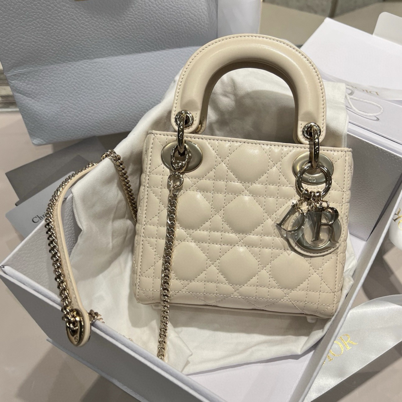MINI Lady Dior Cannage Lambskin Light Beige - image 2