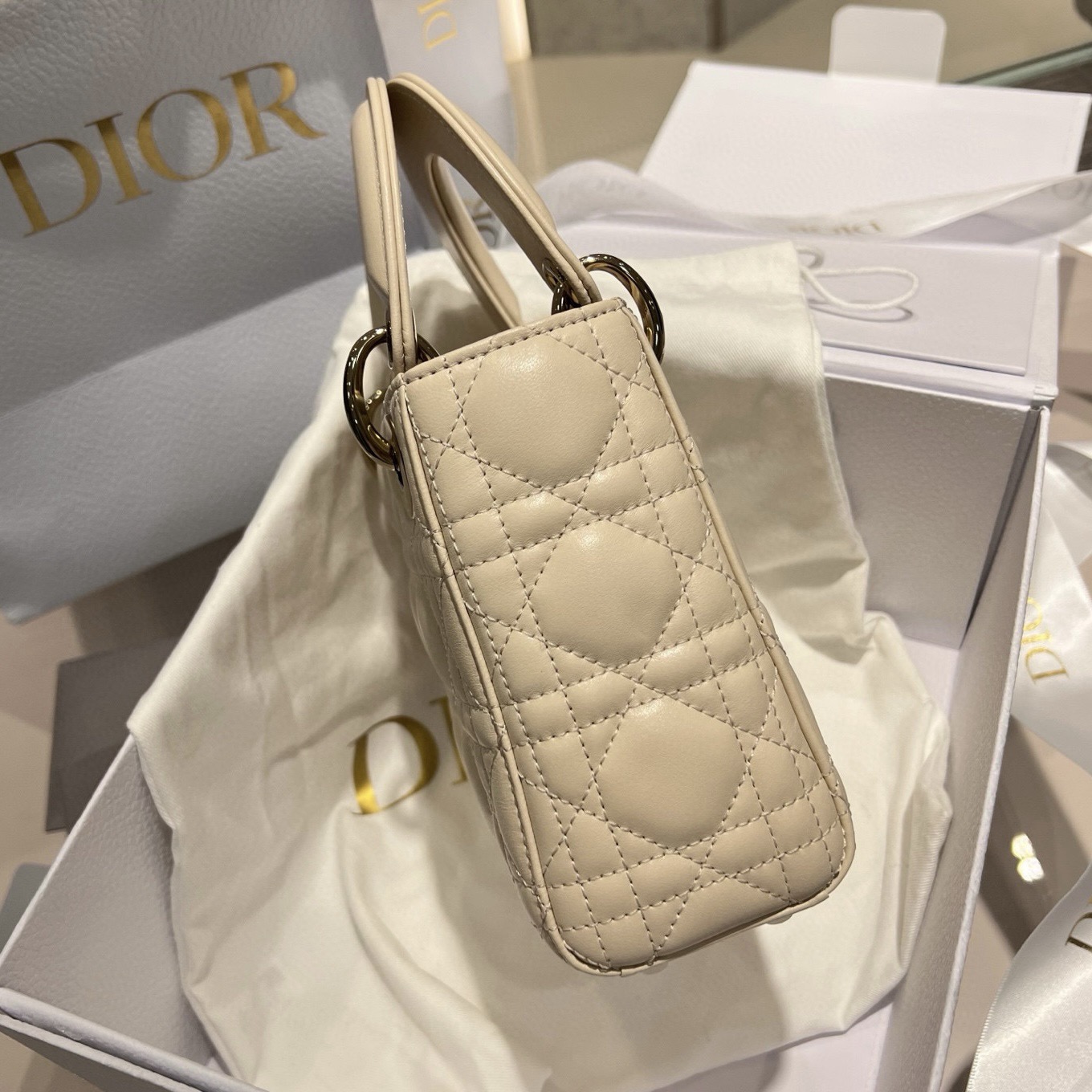 MINI Lady Dior Cannage Lambskin Light Beige - image 4