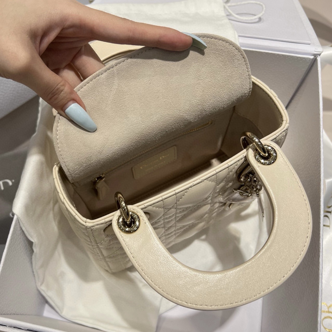 MINI Lady Dior Cannage Lambskin Light Beige - image 6