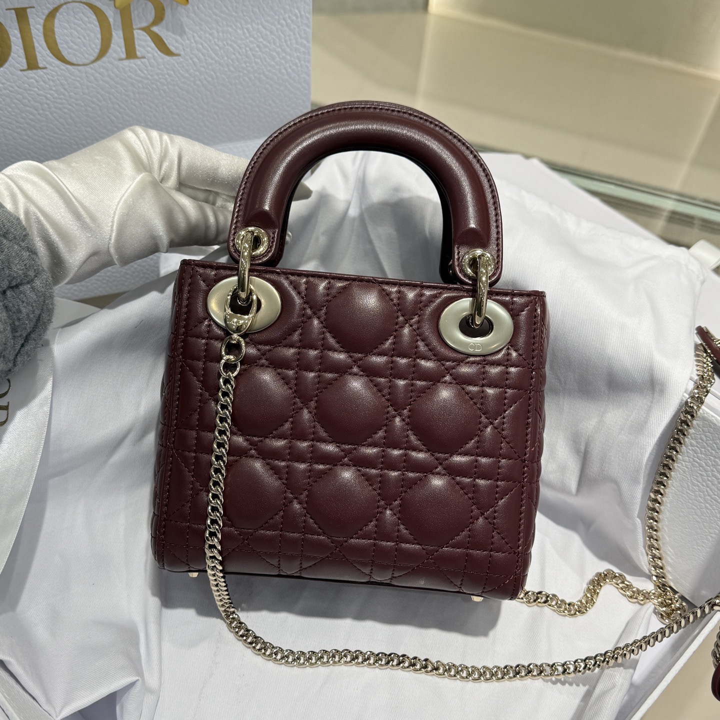 Mini Lady Dior Bag Deep Amaranth Pearlescent Cannage Lambskin - image 3