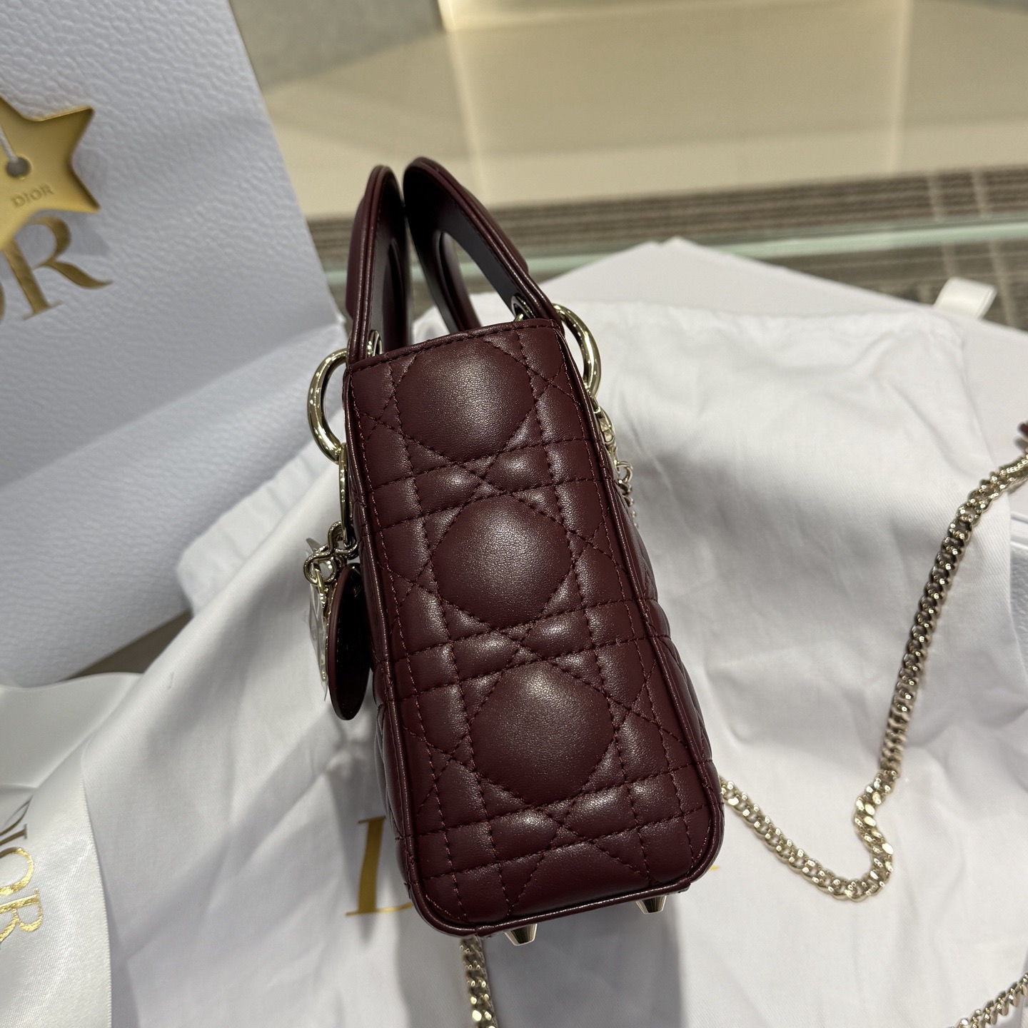 Mini Lady Dior Bag Deep Amaranth Pearlescent Cannage Lambskin - image 4