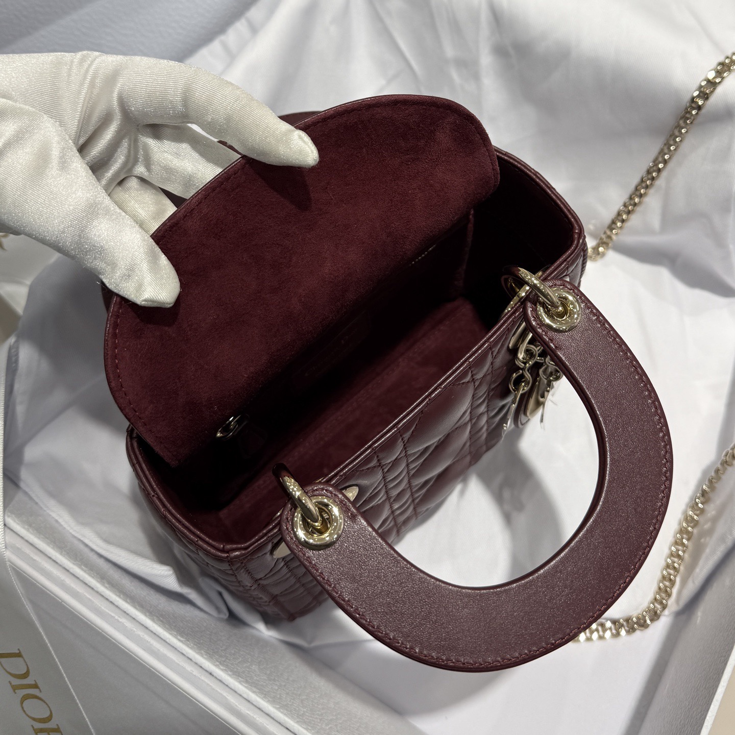 Mini Lady Dior Bag Deep Amaranth Pearlescent Cannage Lambskin - image 7