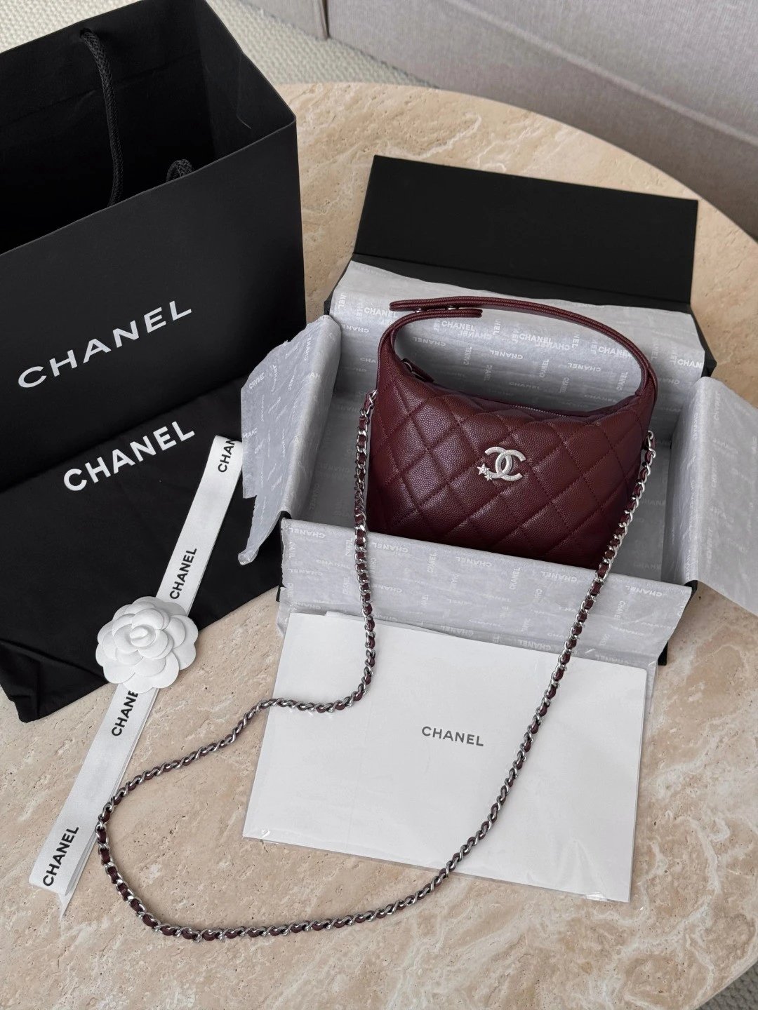 CHANEL Quilted Caviar Leather with Chain Strass Star - image 13