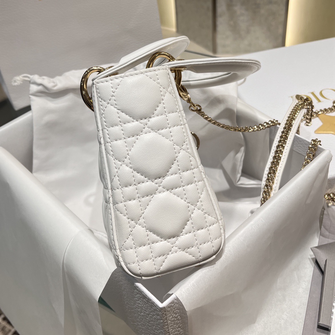 Mini Lady Dior Bag Latte Pearlescent Cannage Lambskin - image 4