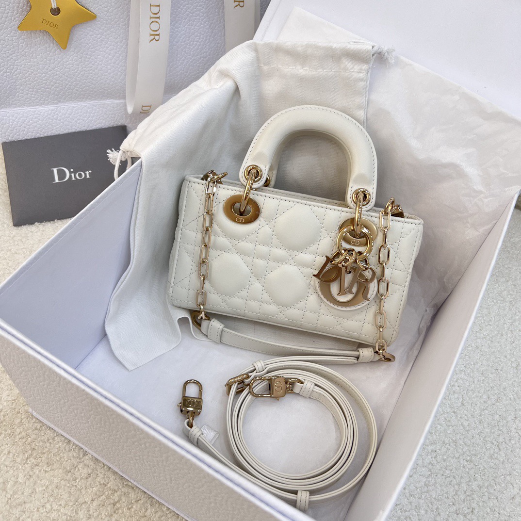Micro Lady D-Joy Bag Cannage Lambskin White - image 2