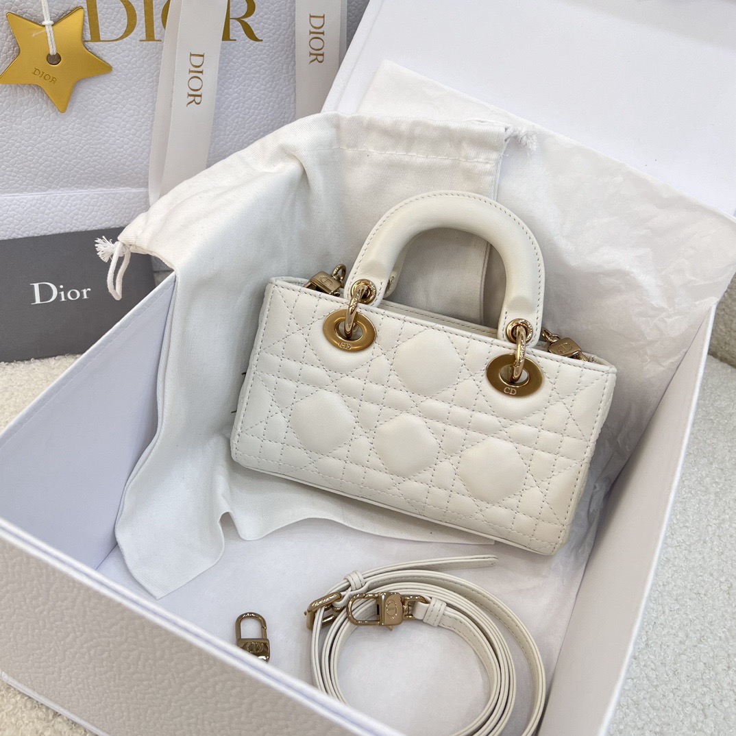 Micro Lady D-Joy Bag Cannage Lambskin White - image 3