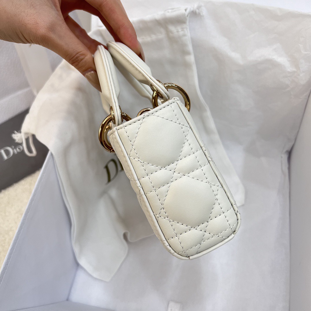 Micro Lady D-Joy Bag Cannage Lambskin White - image 4