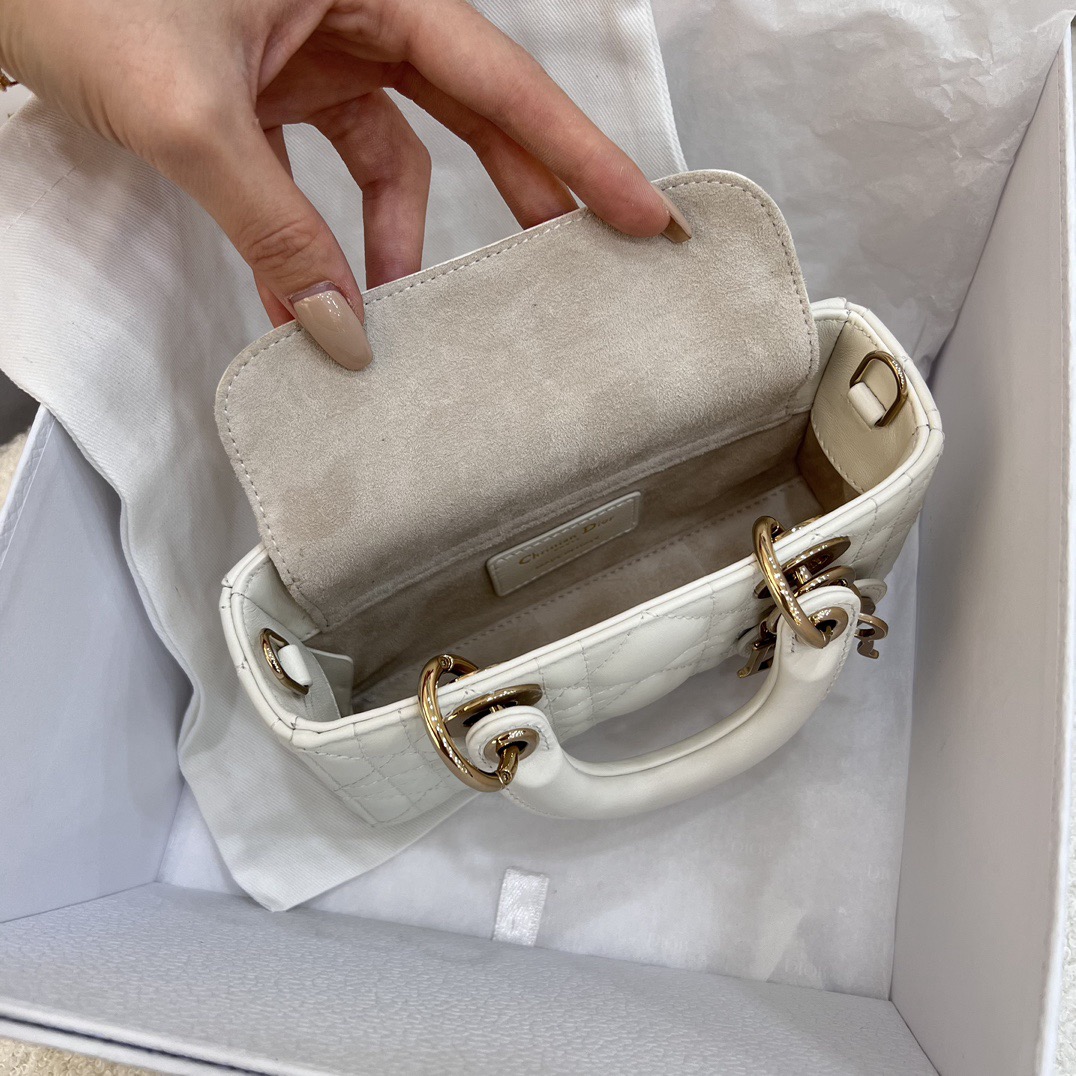 Micro Lady D-Joy Bag Cannage Lambskin White - image 7