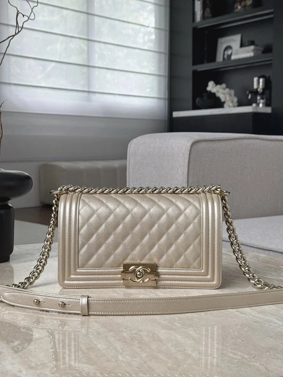CHANEL Le Boy 25 Champagne Gold Bag - image 2