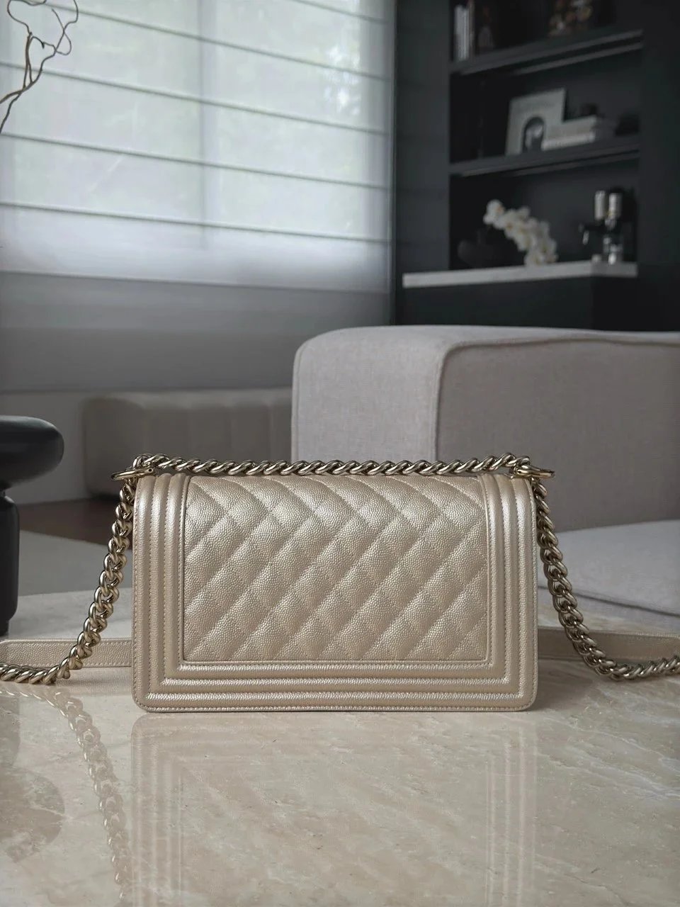 CHANEL Le Boy 25 Champagne Gold Bag - image 3