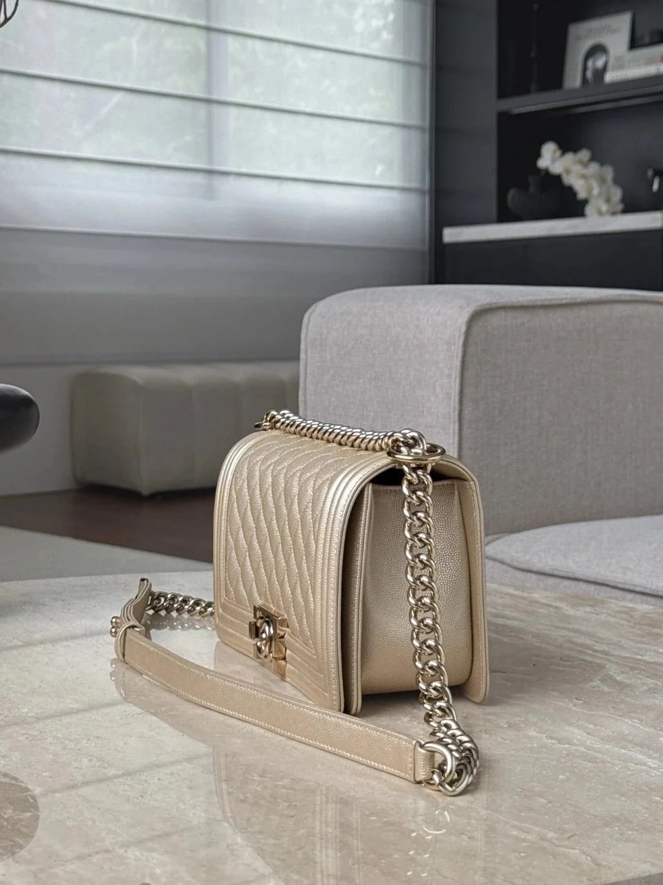 CHANEL Le Boy 25 Champagne Gold Bag - image 4
