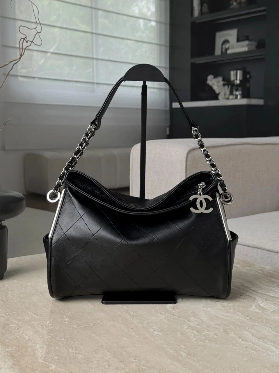 CHANEL Vintage Small Hobo Bag Silver Gold Hardware - image 2