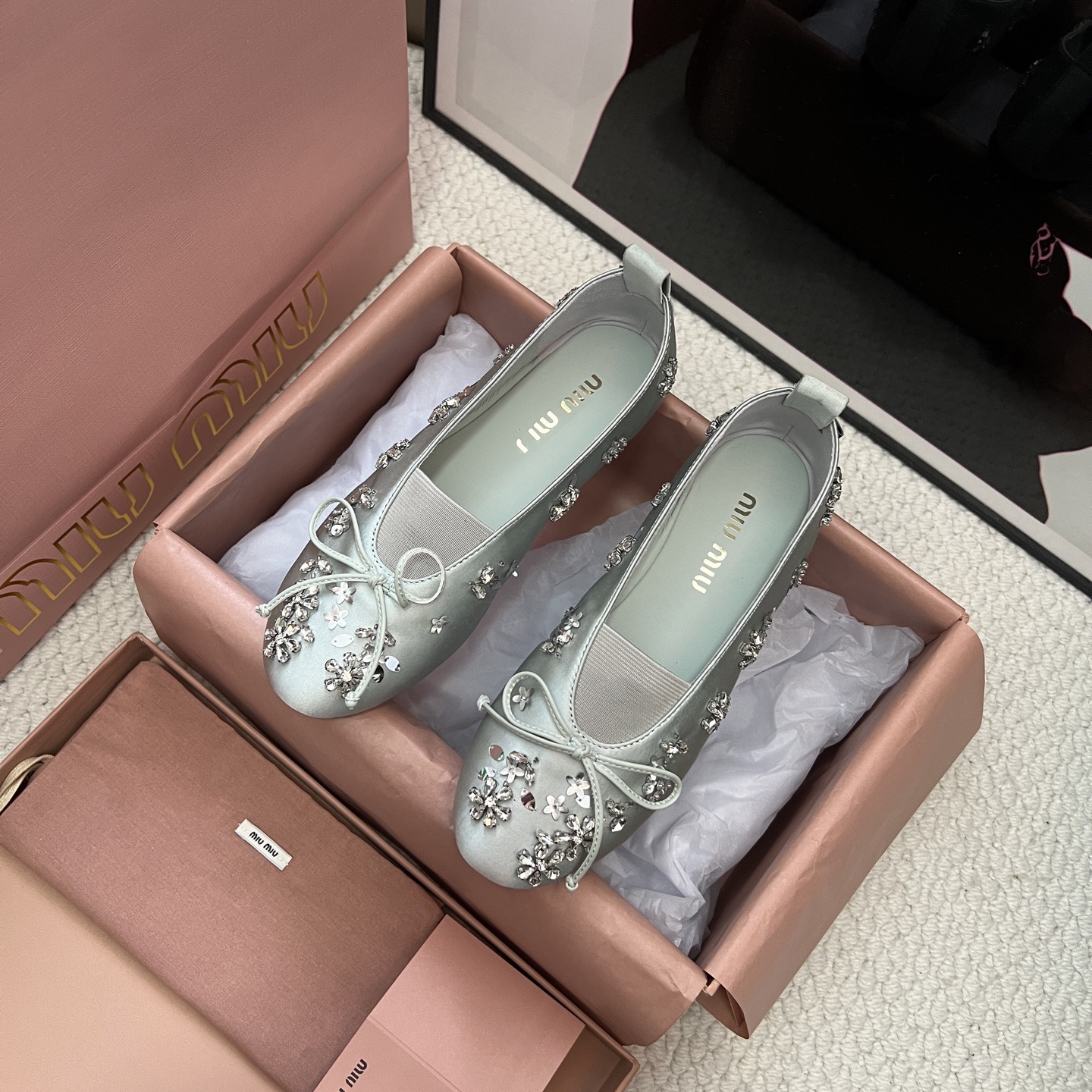 MIUMIU Flat silk loafers round toe hand-embroidered with sequins beads and flowers - image 2