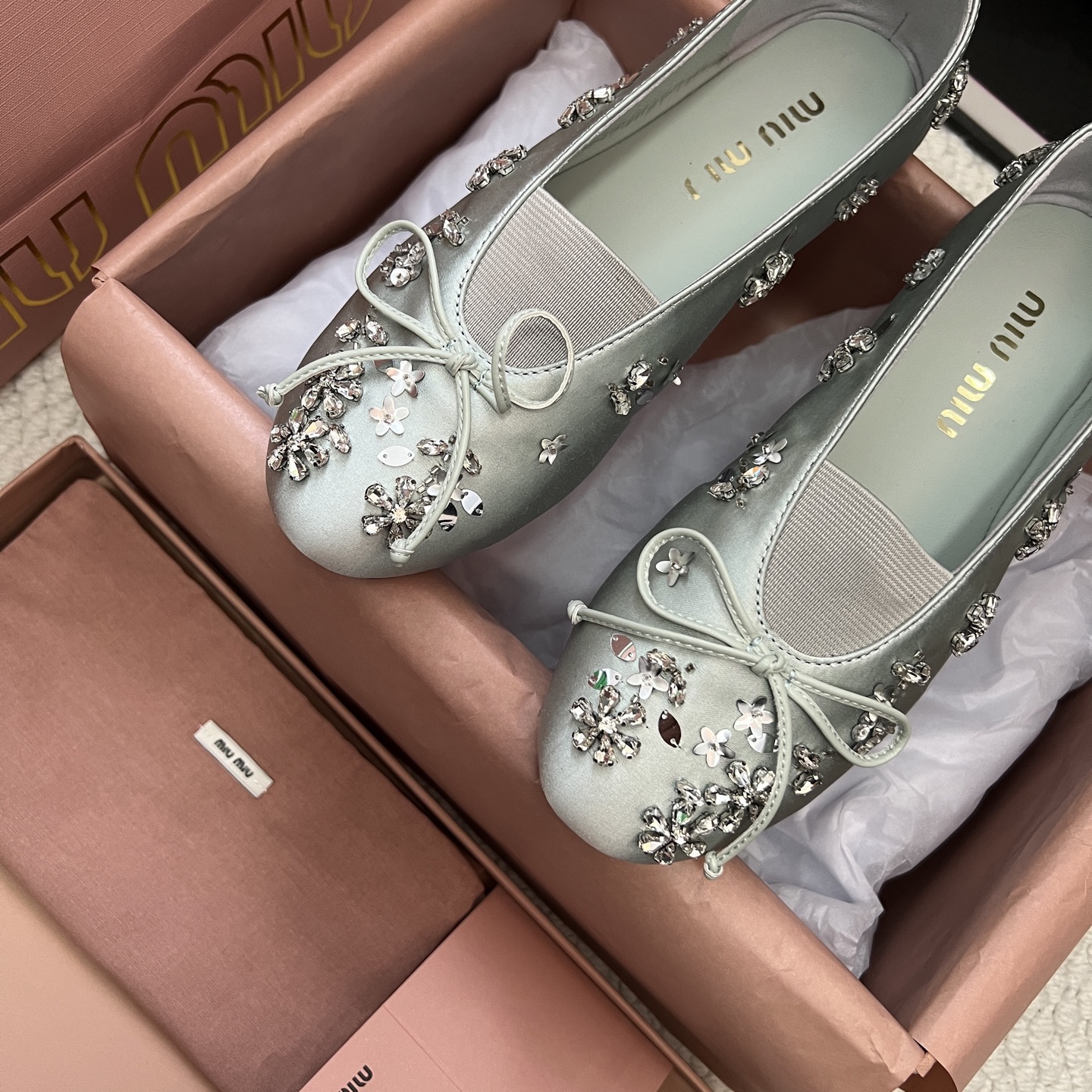 MIUMIU Flat silk loafers round toe hand-embroidered with sequins beads and flowers - image 4