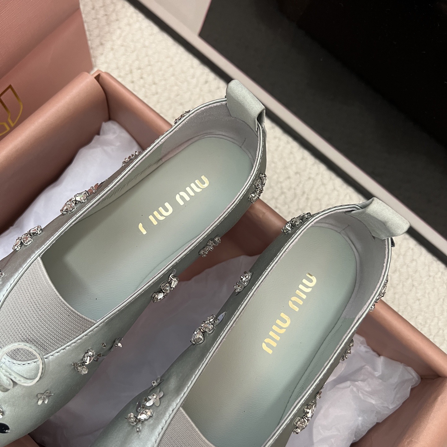 MIUMIU Flat silk loafers round toe hand-embroidered with sequins beads and flowers - image 5