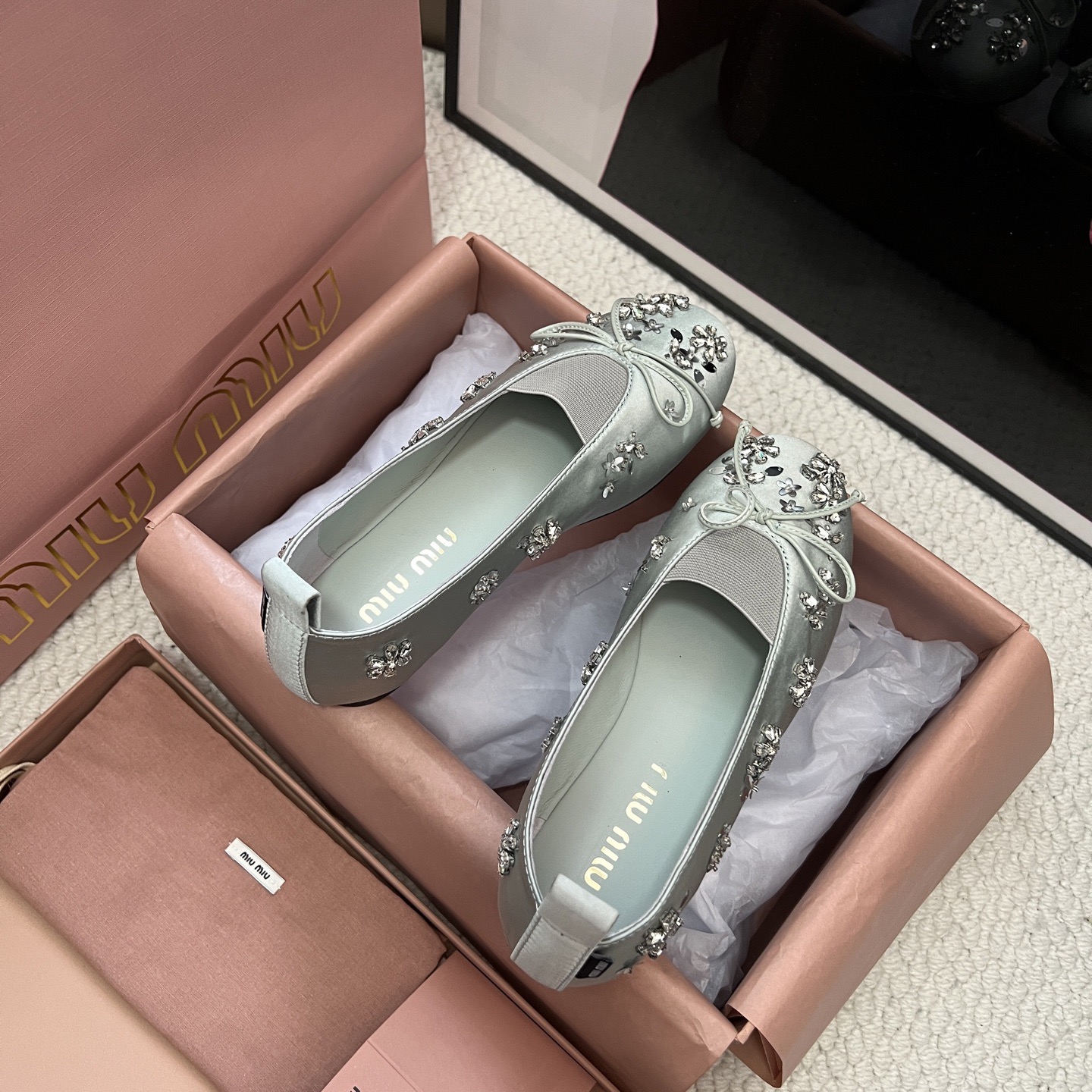 MIUMIU Flat silk loafers round toe hand-embroidered with sequins beads and flowers - image 6