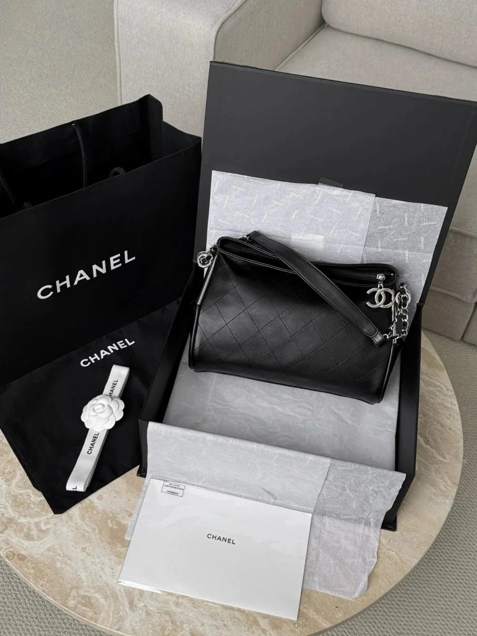 CHANEL Vintage Small Hobo Bag Silver Gold Hardware - image 8