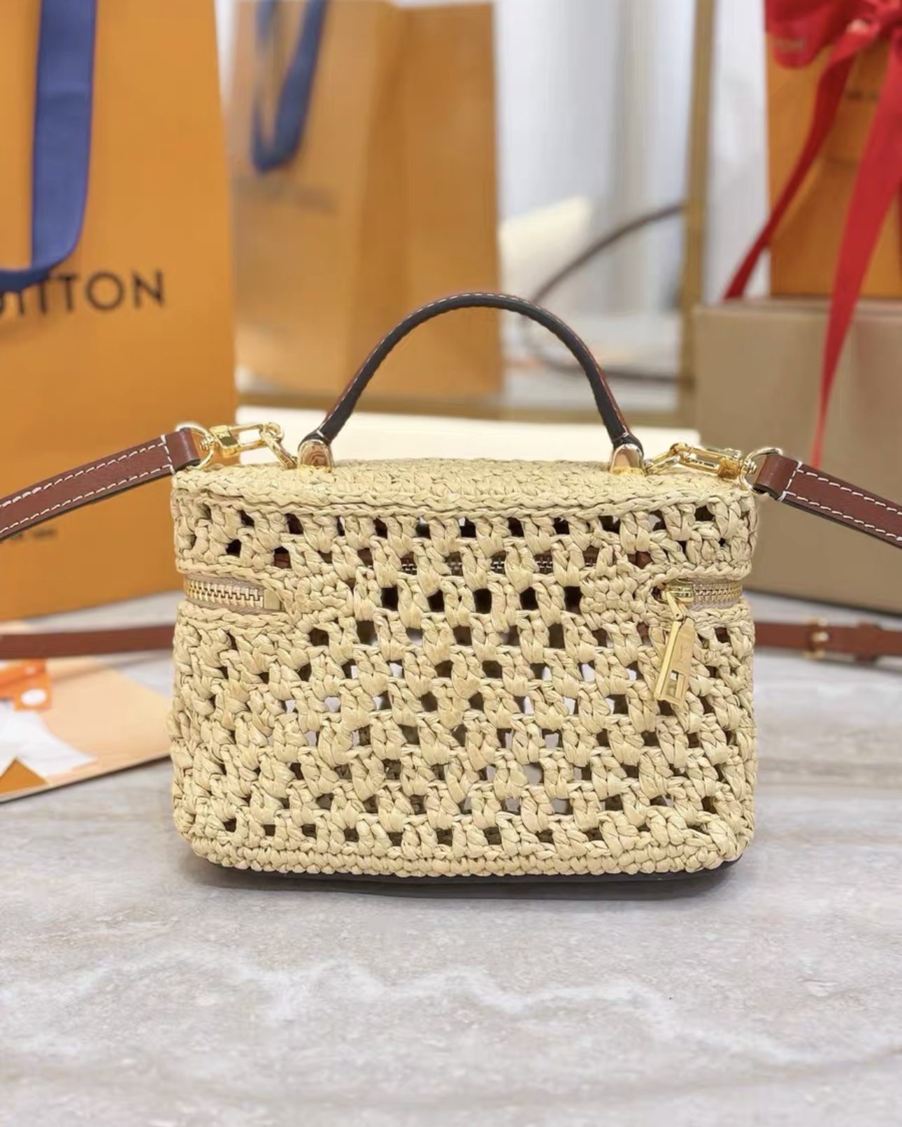 Vanity Chain Pouch-Raffia Collection - image 3