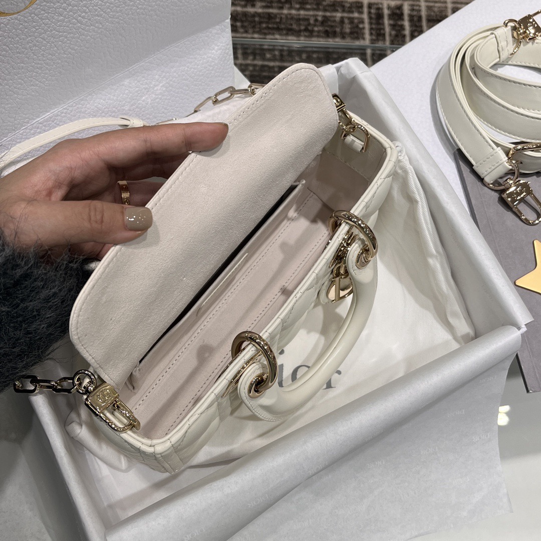 Small Lady D-Joy Bag Cannage Lambskin Latte - image 6
