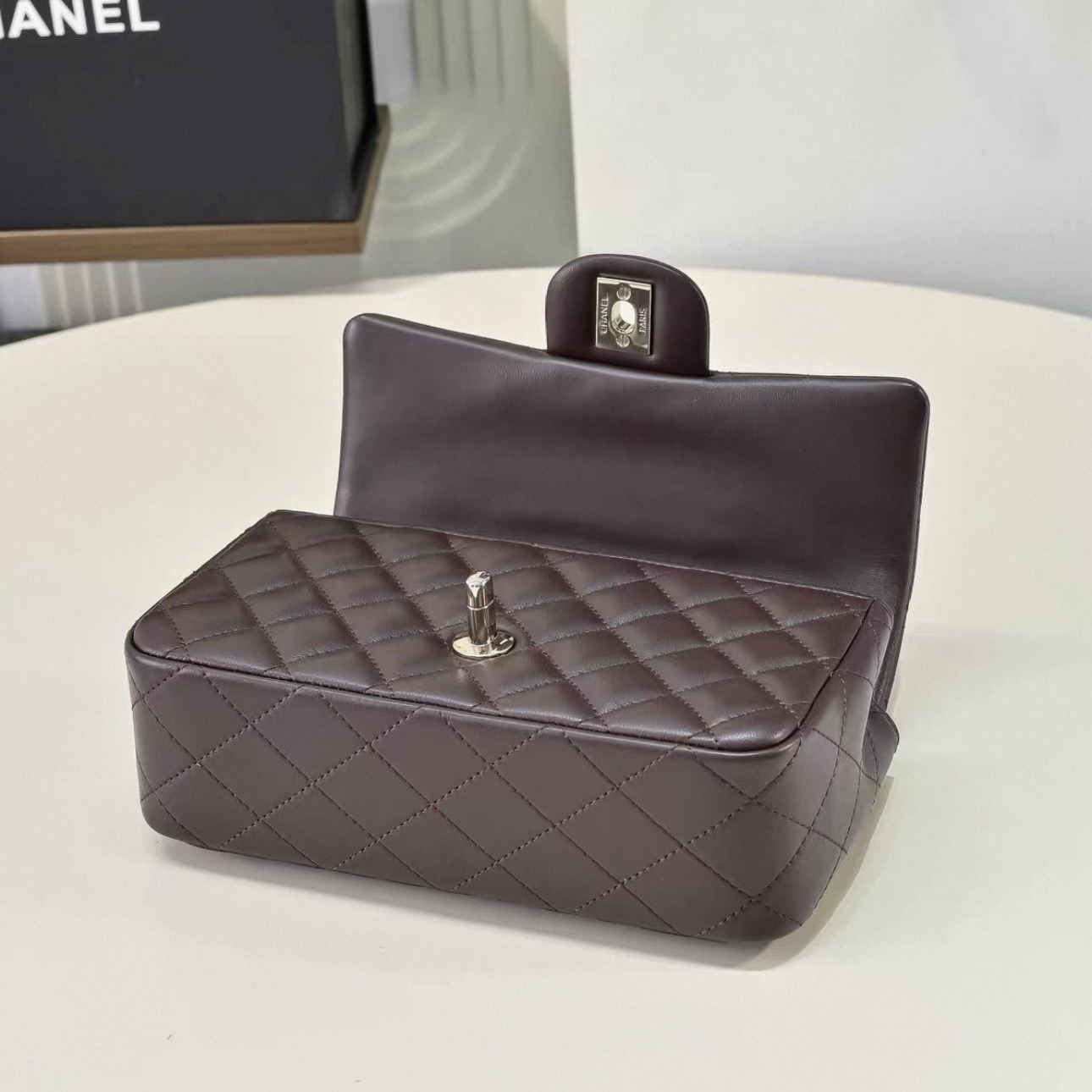 CHANEL CF MINI Handle Lambskin Chocolate Color - image 5