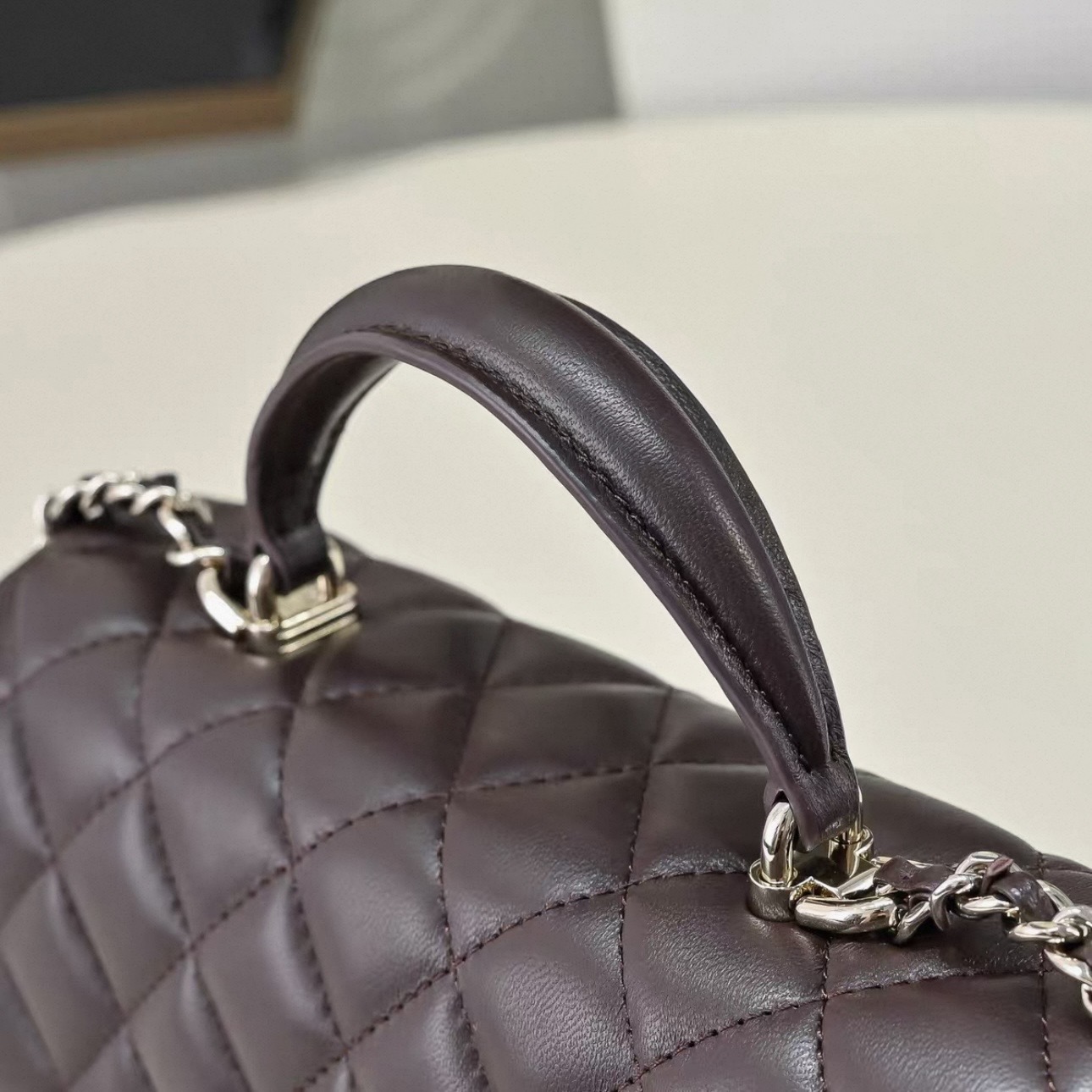 CHANEL CF MINI Handle Lambskin Chocolate Color - image 7
