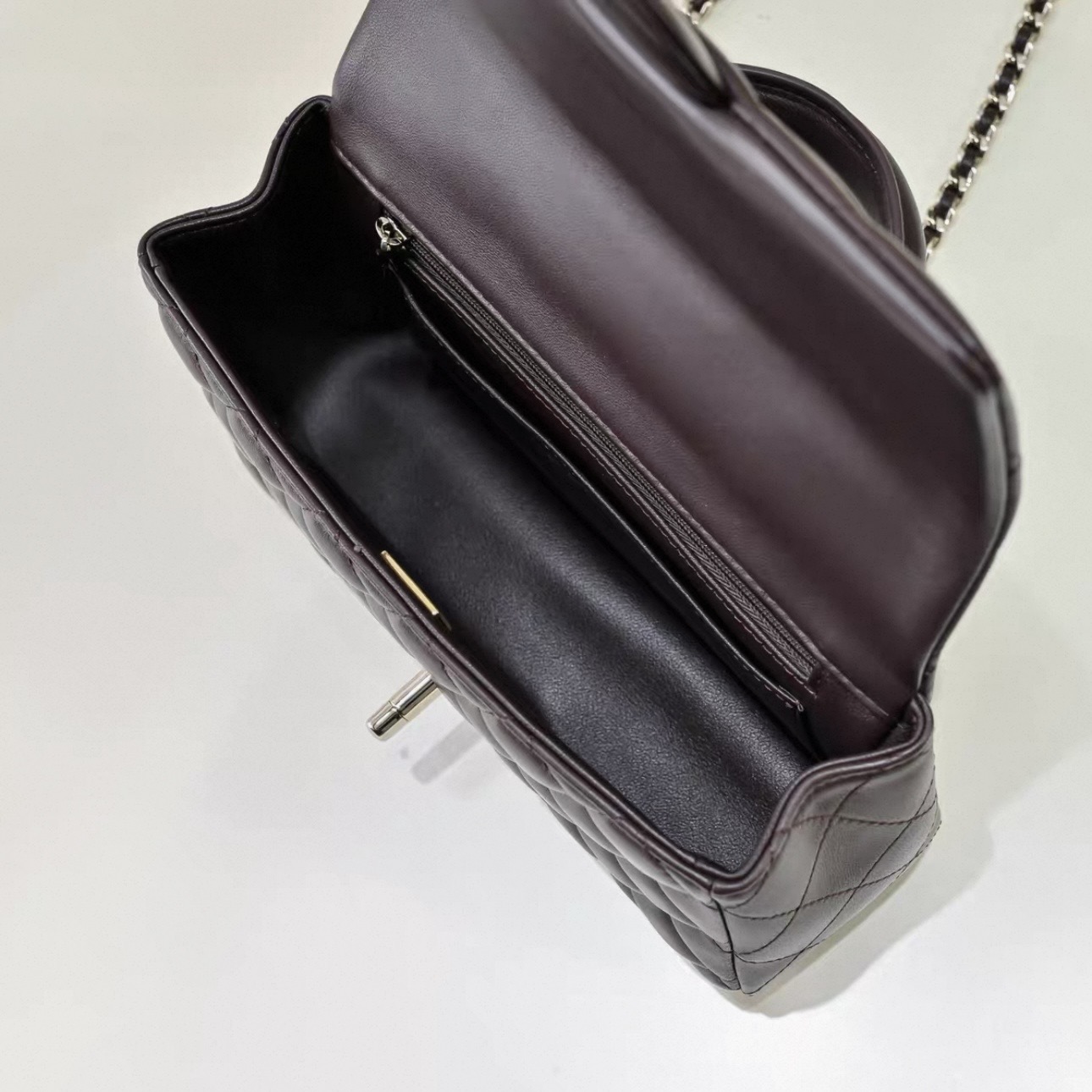 CHANEL CF MINI Handle Lambskin Chocolate Color - image 6
