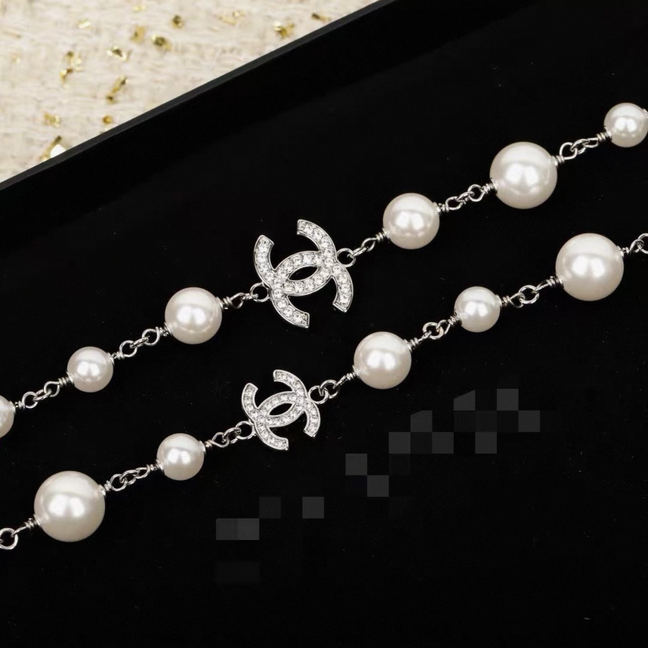 CHANEL Necklace Metal, Glass & Strass  Silver & Pearly White - image 5
