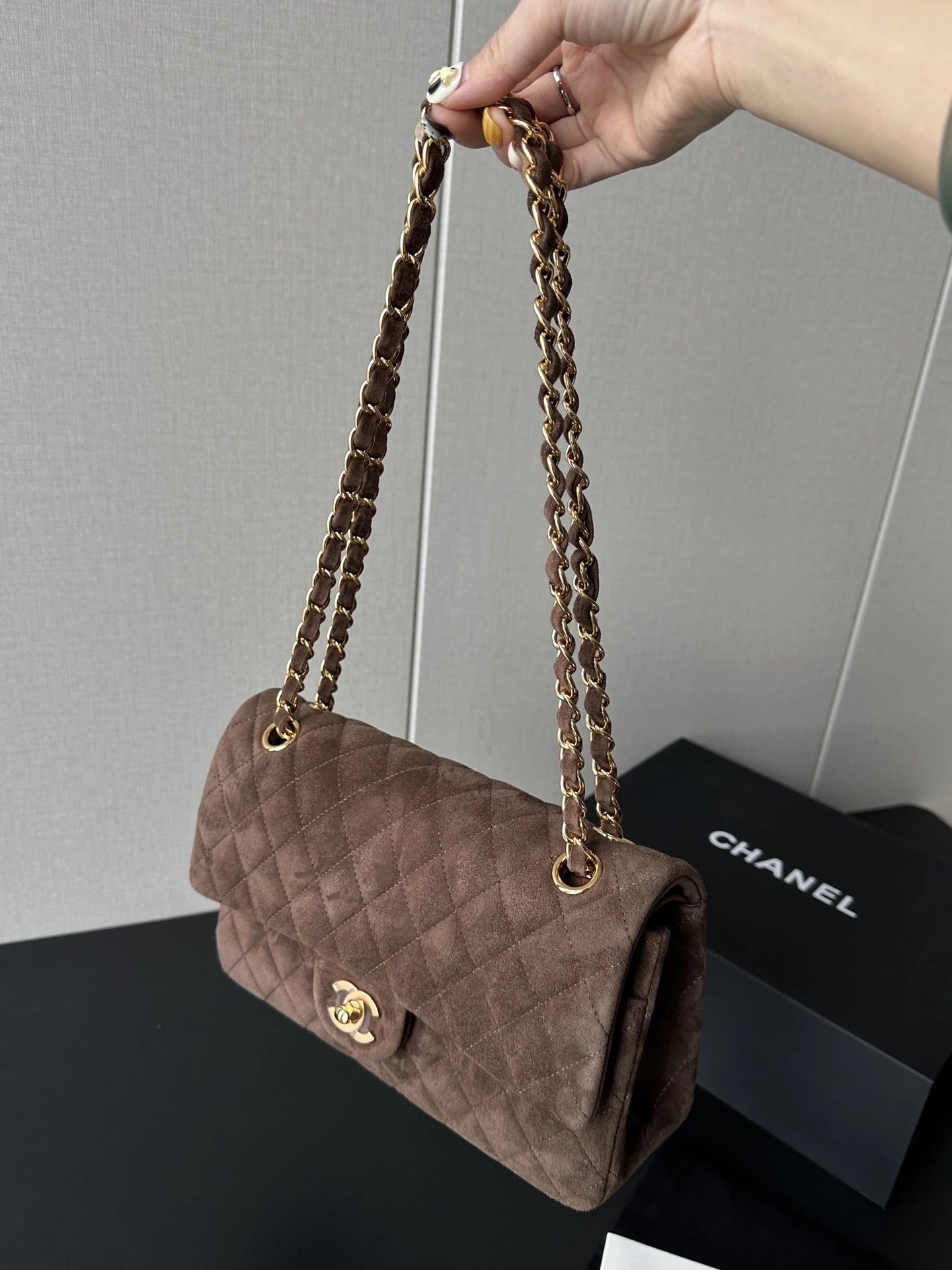 CHANEL Vintage Classique Flap Medium Handbag Suede Leather - image 8