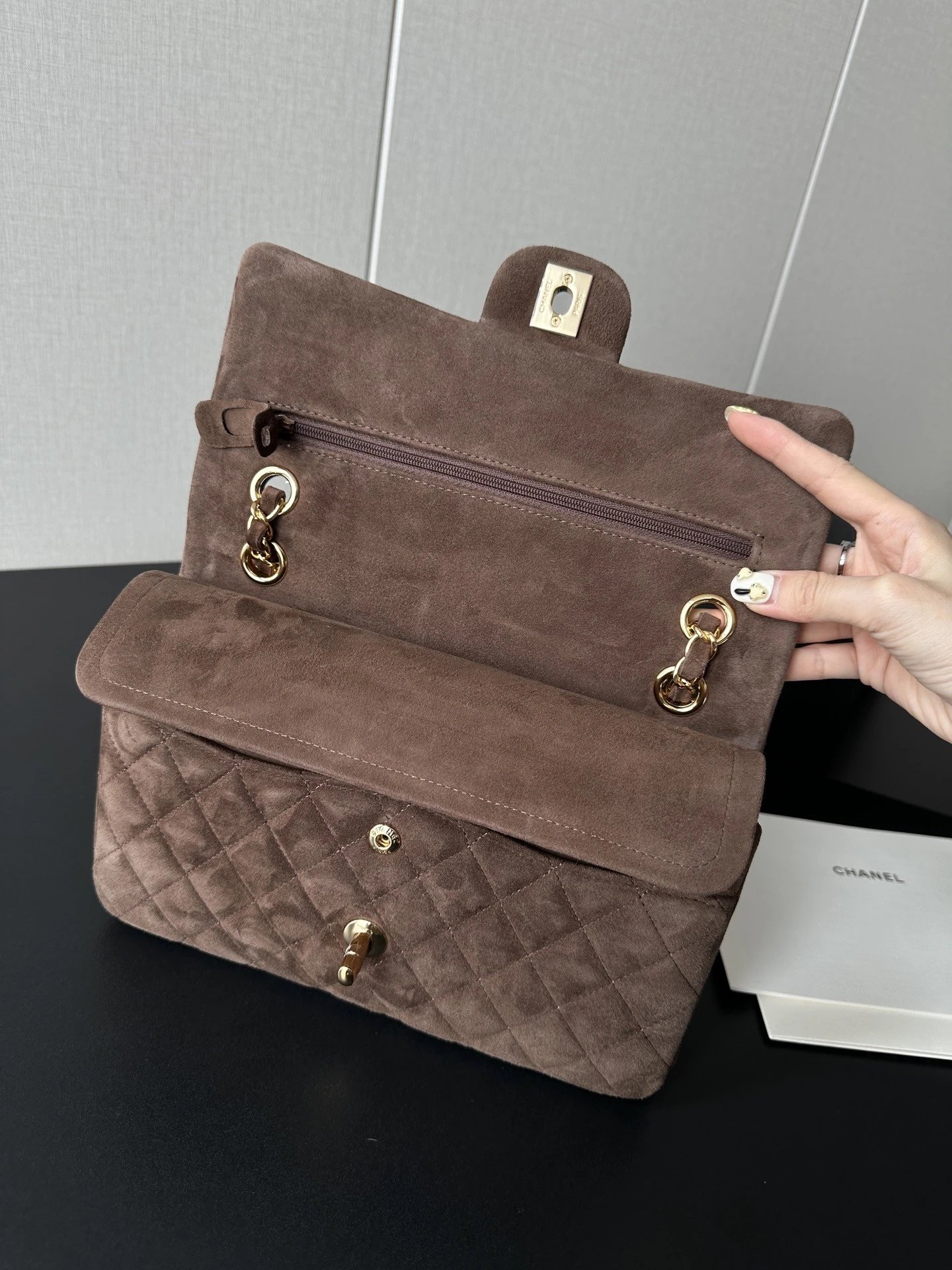 CHANEL Vintage Classique Flap Medium Handbag Suede Leather - image 6
