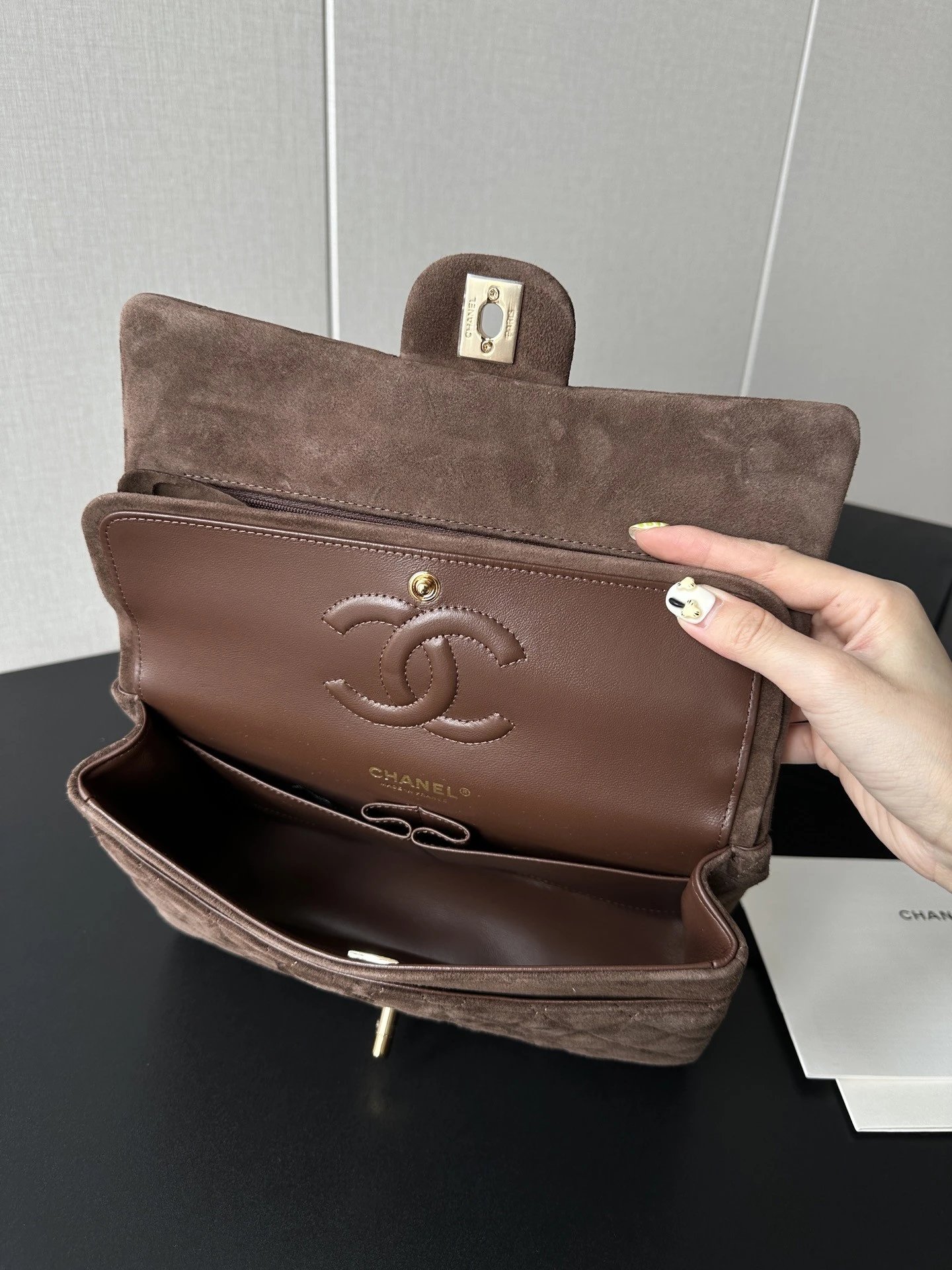 CHANEL Vintage Classique Flap Medium Handbag Suede Leather - image 7