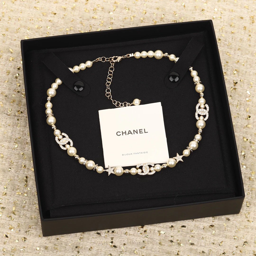 CHANEL 23A Star Pearl Rhinestone Double C Necklace - image 2
