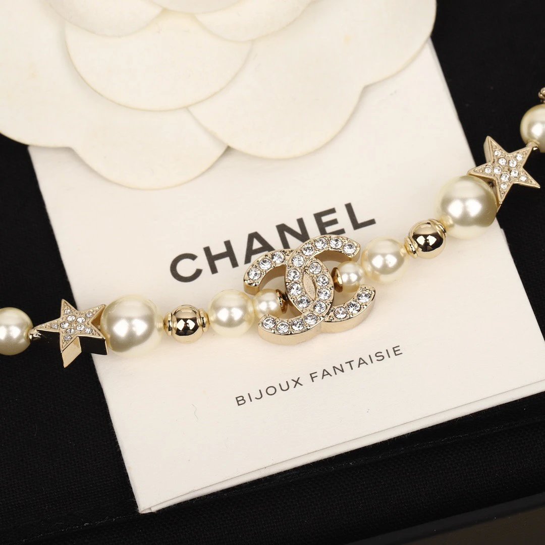 CHANEL 23A Star Pearl Rhinestone Double C Necklace - image 3