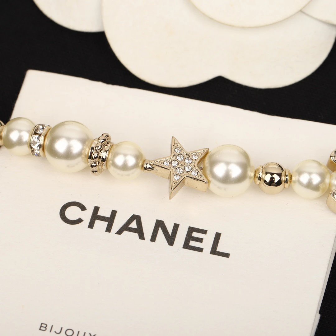 CHANEL 23A Star Pearl Rhinestone Double C Necklace - image 4