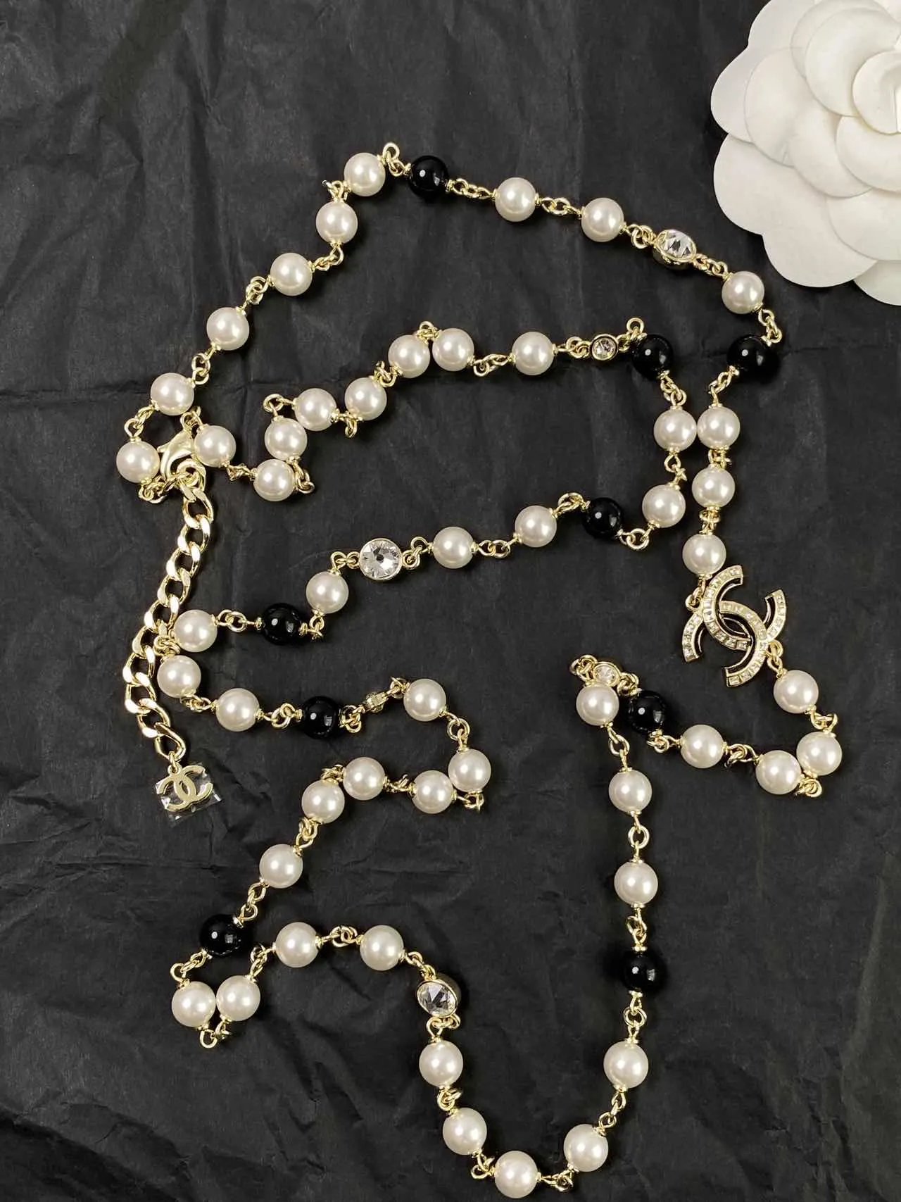 CHANEL Pearl/Black Beads CC Baroque Sautoir Necklace - image 3