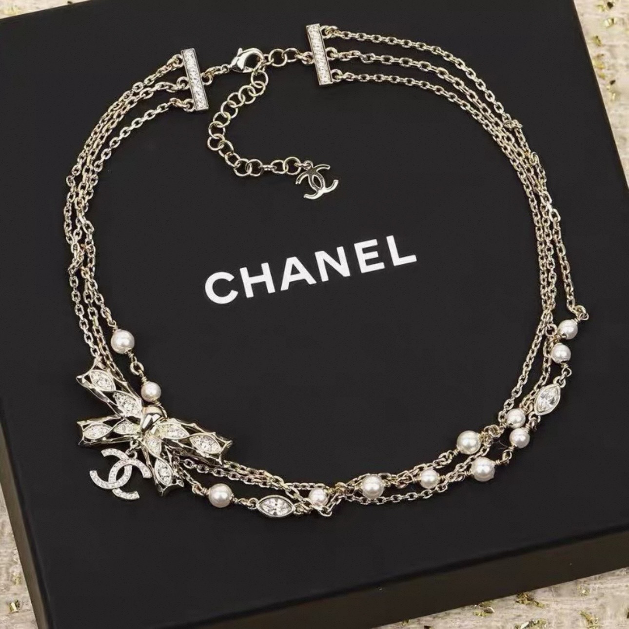 CHANEL Multi-layer bow embossing Necklace - image 2