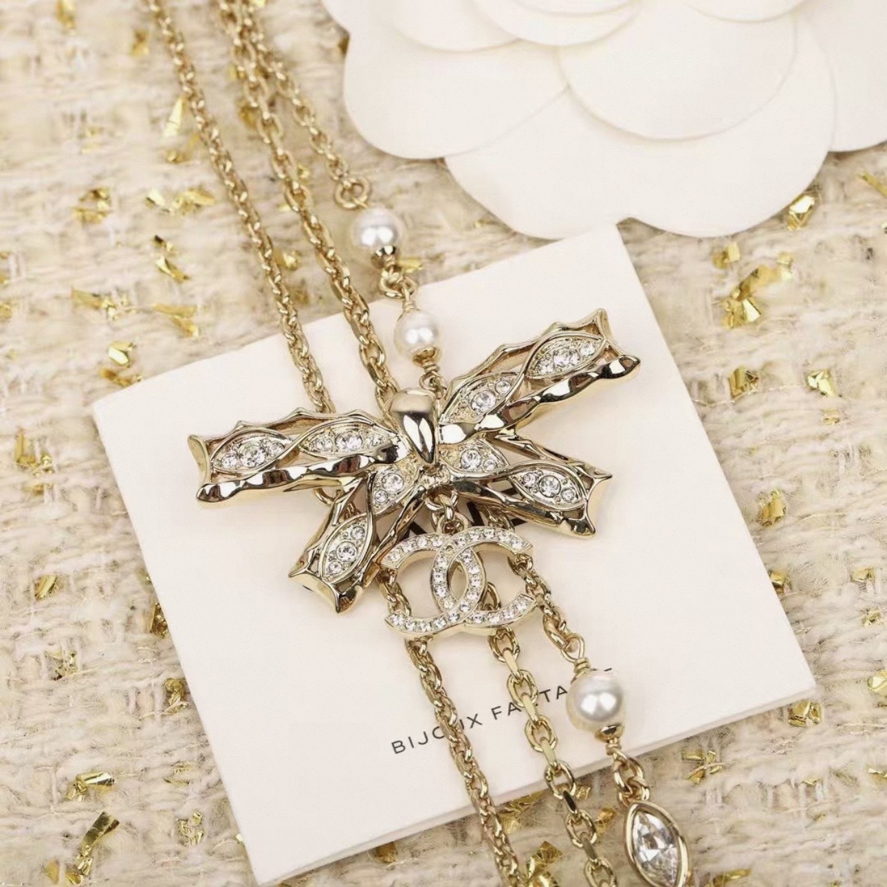 CHANEL Multi-layer bow embossing Necklace - image 4