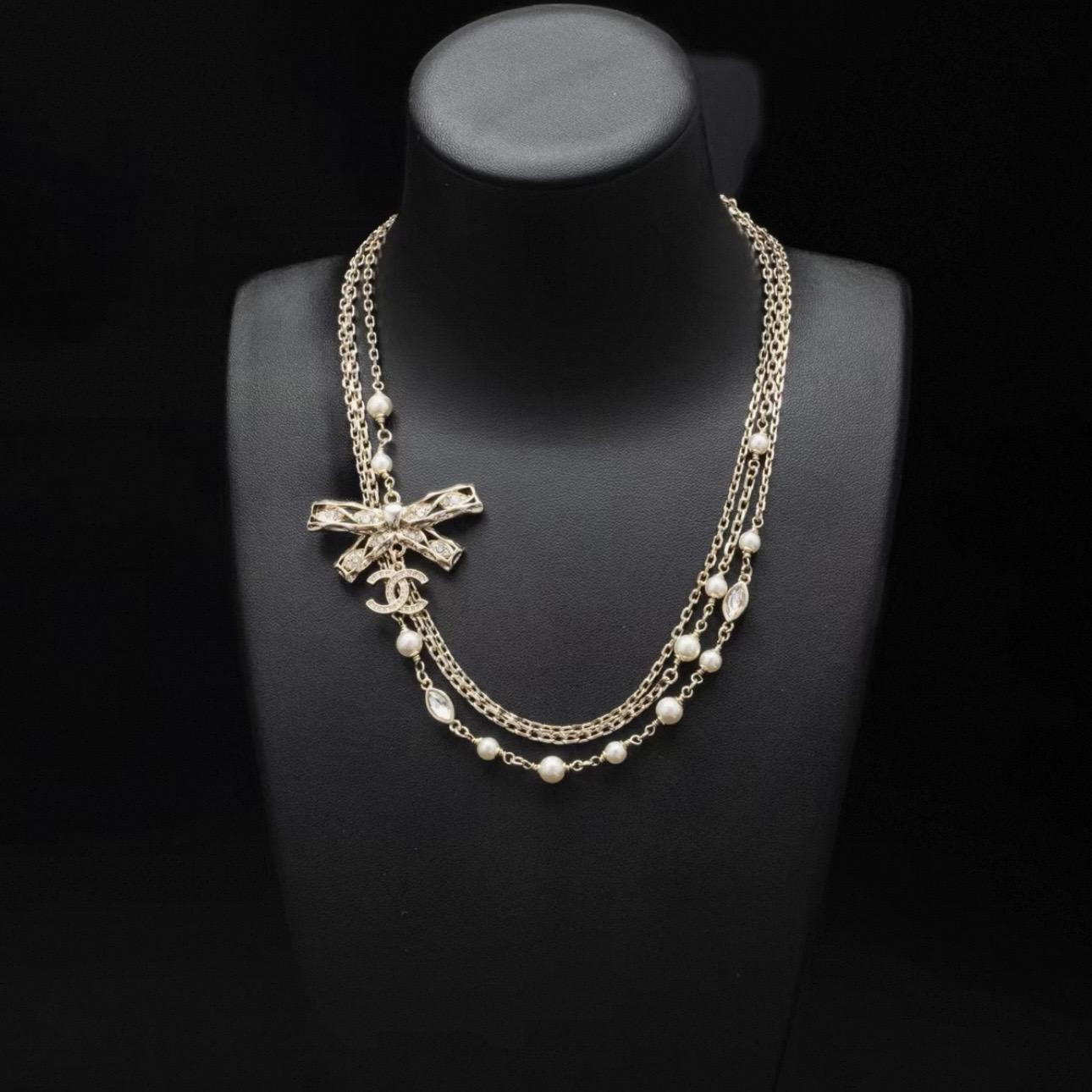 CHANEL Multi-layer bow embossing Necklace - image 7
